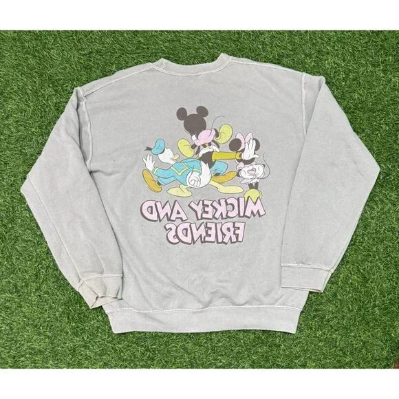 2000s Mickey and Friends Crewneck Sweatshirt - Gray, 90s Disney Graphic - Picture 2 of 2